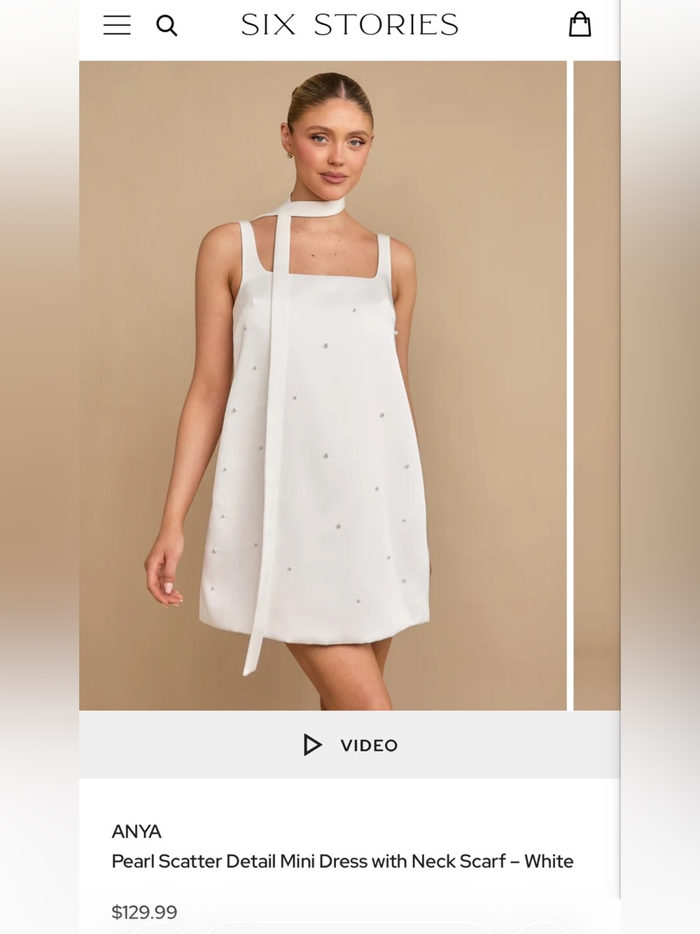 Six Stories White Mini Scattered Pearl Dress with Scarf